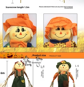 Detailed view of 1.5m and 1.6m cute Halloween scarecrow decorations for garden parties