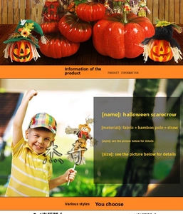 Detailed view of Halloween scarecrow decoration highlighting fabric and bamboo materials