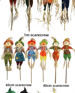 Detail view of Halloween scarecrows in 40cm, 60cm, and 100cm sizes for party decor.