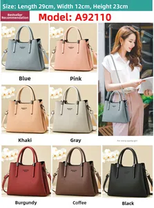 Detailed size chart for the women handbag showing 29x12x23cm dimensions and seven color options