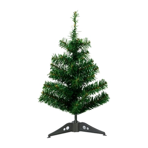Close-up of 60cm mini artificial Christmas tree with dense green PVC needles on white base