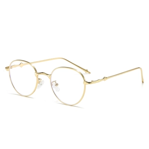 Retro ovale Metall-Sonnenbrille in Gold mit minimalistischen Bügeln im Bambus-Design