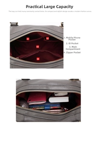 Internal structure of the grey Boston bag showing pockets and lining detail