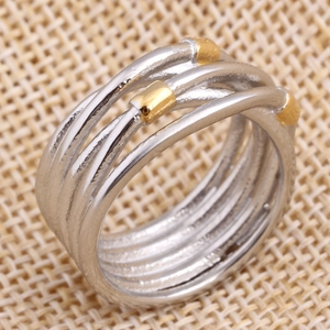 Anello Geometrico in Acciaio Inossidabile per Uomo Donna Minimalista Multistrato Linea Fusa Bicolore Oro Argento Placcato Gioielli