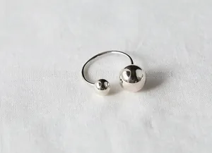 Macro shot of minimalist S925 sterling silver open ring with polished asymmetric beads