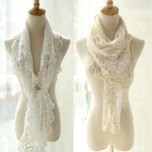Lace Crochet Scarf Hollow Out Floral Embroidery Cotton Nylon Tassel Shawl Retro Sweet Elegant Accessory For Women