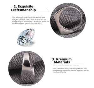 Detailed macro view showing set zircon stone and polished stainless steel ring finish