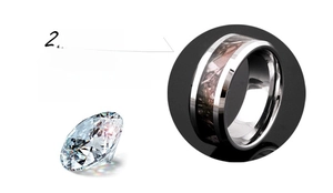 Vue détaillée d'une bague en tungstène de 8mm avec motif marbre et un zircon brillant