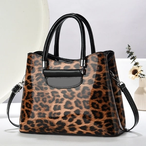Sac À Main Femme Imprimé Léopard Vernis Cuir PU Grande Capacité Sac À Épaule Avec Bandoulière Amovible Tote Mode Quotidien