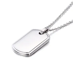Men Dog Tag Pendant Necklace 316L Stainless Steel Blank Military Shield Rectangle Polished Minimalist Fashion Jewelry