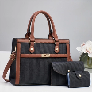 Sac À Main Fourre-Tout En Cuir PU Texturé Pochette Portefeuille Et Porte-Cartes Avec Matériel Doré Pour Femmes Mode Chic