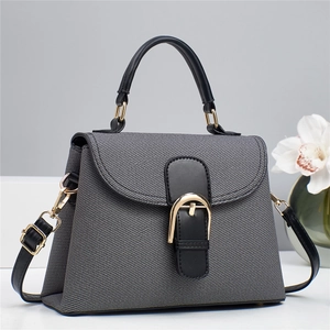 Retro Trapezoid Handbag Canvas Textured Fabric Messenger Bag With PU Leather Trim Gold Horseshoe Buckle Detachable Strap Women