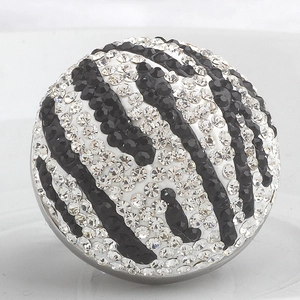 Spherical 316L stainless steel ring with black and white zebra pattern crystal rhinestones