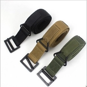 Tactical nylon belts in black, khaki, and olive green with metal buckles for outdoor use