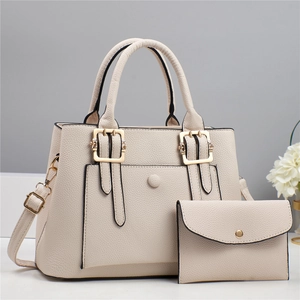 Set borsa a mano beige minimalista da donna con trama litchi e fibbia dorata
