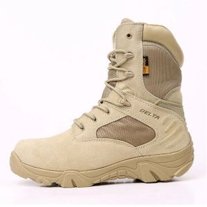 Detail view of desert tactical boot with CORDURA fabric and DELTA side branding