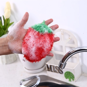 Handmade strawberry crochet dishcloth with thick soap foam for kitchen cleaning