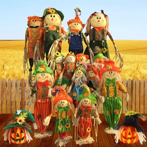 Halloween scarecrow decoration set with cute pumpkin lanterns for party and rural garden scenes
