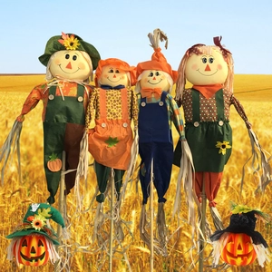 Halloween Scarecrow Decoration Cute Pastoral Prop For Bar Haunted House Party Garden Decor Oxford Cloth Straw Ornament