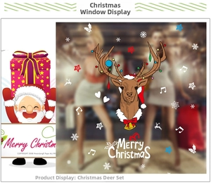 Détail montrant le Père Noël, le renne et les flocons sur des stickers muraux de Noël PVC