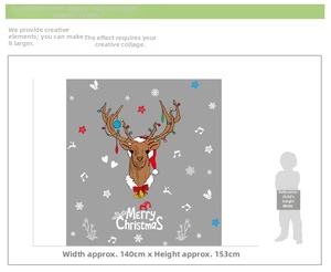 Détail du sticker mural renne de Noël avec dimensions de 140 cm de large et 153 cm de haut