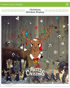 Détail du sticker mural renne de Noël avec texte Merry Christmas et flocons de neige blancs