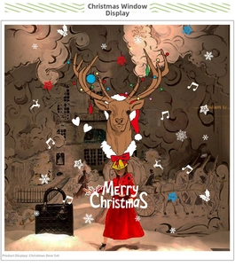 Détails des stickers rennes de Noël pour fenêtres avec texte Merry Christmas et flocons