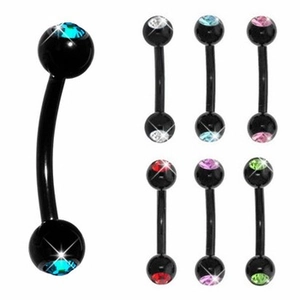 Curved Barbell Eyebrow Ring Lip Piercing Stainless Steel Black Plated Colorful Rhinestones Body Jewelry For Men Women