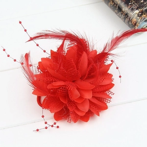 Flower Hair Clip And Tie Dual Use Fabric Mesh Feather Bead Hairpin For Girls Wedding Dance Performance Party Accessories