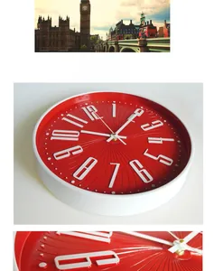 Close-up of 3D embossed numerals and radial texture on a red retro wall clock