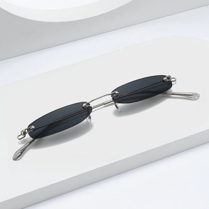 Mode Randlose Oval Sonnenbrille Vintage Kleiner Rahmen Metall Brill Für Damen Herren Y2K Trendy Eyewear Travel Party Shades