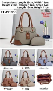 Detailed views of a two-piece women's tote set featuring fabric texture and metal K pendant