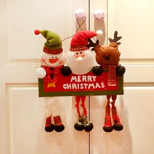 Christmas plush door hanging decor with snowman, Santa, and reindeer Merry Christmas banner