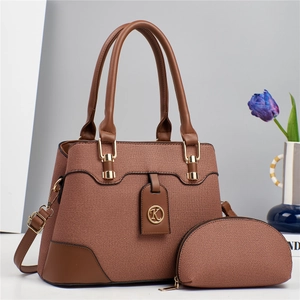 Classic caramel brown twill textured tote bag with matching pouch for daily commute