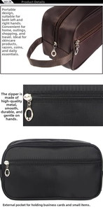 Detail of durable metal zippers and portable handle on this waterproof travel wash bag