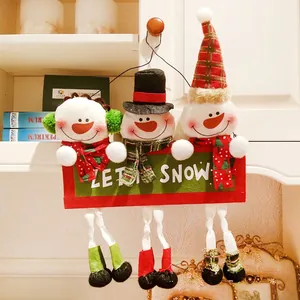 Three-tier snowman plush door hanger with LET IT SNOW sign for Christmas home decor
