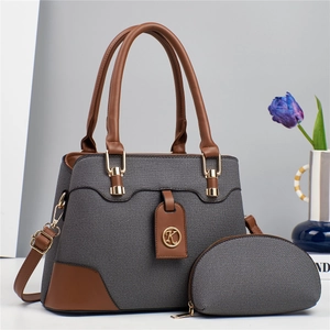 Elegant Women Fabric PU Leather Handbag And Pouch Crossbody Tote With Detachable Strap Fashion Letter Decor
