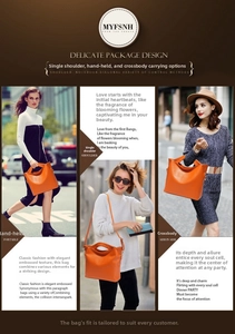 Detail of orange lychee grain leather tote bag showing texture and trapezoid structure