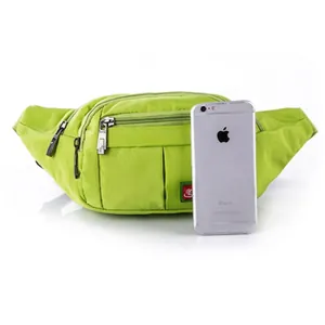 Light green multi-pocket nylon waist bag for outdoor running and cycling activities