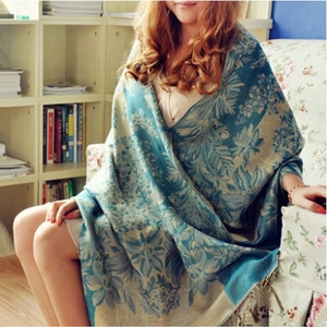 Women Cotton Jacquard Shawl Scarf Ethnic Floral Pattern Tassels Soft Large Wrap Bohemian Vintage