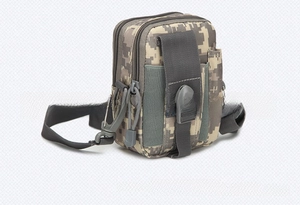 Tactical ACU digital camouflage waist bag featuring double zippers and quick-release buckle
