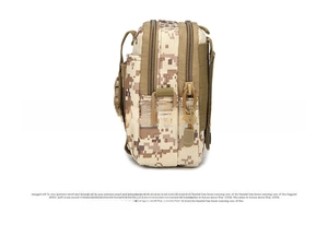 Detailed side view of digital desert camouflage tactical belt pouch with dual zippers