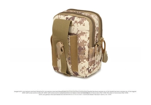 Detail view of the desert camo tactical waist bag showing dual-zipper compartments