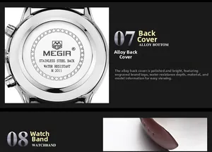 Λεπτομερής κοντινή λήψη της κάσας MEGIR 2011 και της υφής του δερμάτινου λουριού ρολογιού