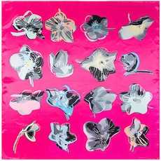 Detailed pattern of floral and chain oil painting on 90cm pink silk square scarf