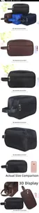 Detail showing high-capacity waterproof travel toiletry bags in four classic colors