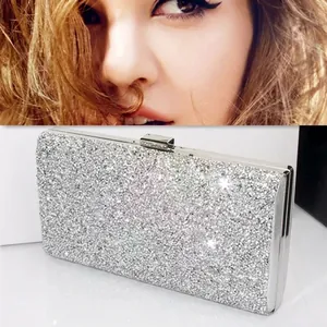 Evening Clutch Bag Shimmering Glitter Sequins Metal Frame Party Wedding Prom Elegant Glamorous Women With Chain