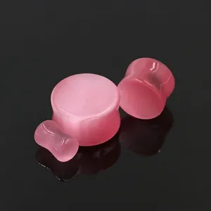 Pink opal cat eye stone ear plugs for body piercing jewelry in various sizes