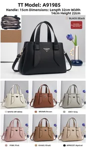 Litchi pattern leather handbag detail showing internal structure and seven color options