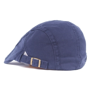 Men's navy blue cotton flat cap with vintage embroidery and adjustable metal buckle